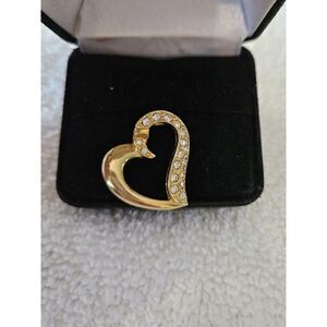 Monet Signed Side Hanging Heart Pendant Gold Toned‎ Faux Diamonds